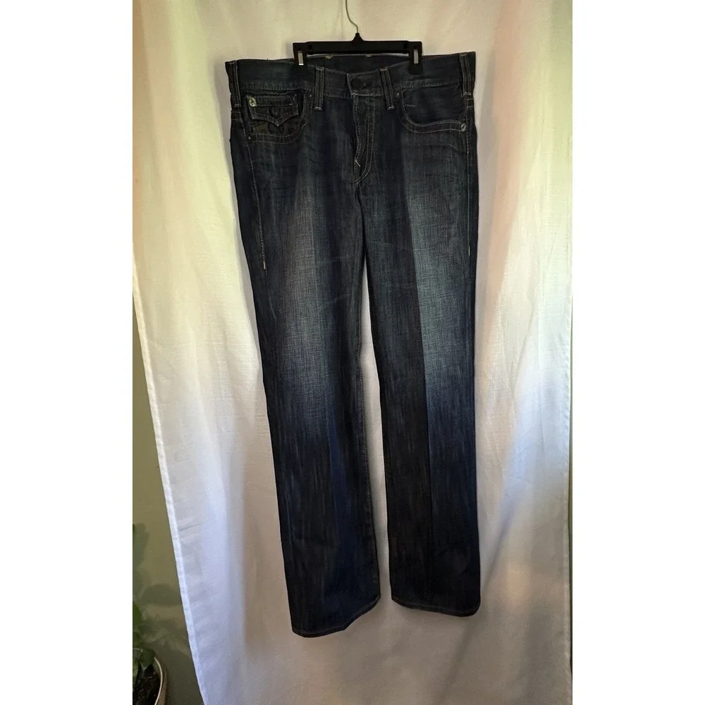 True‎ Religion Section Row Seat Jeans Men's 36 Dark Wash Straight Leg Button Fly